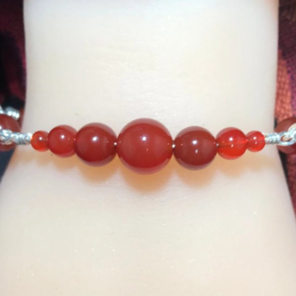 Red Agate Sterling Silver Bracelet- Red Agate Link and Bead Style Bracel… - Picture 6 of 7